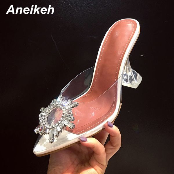 

aneikeh star style женские сандалии элегантный острый носок стразы туфли на высоком каблуке кристально чистый каблук slingback насосы сандал, Black