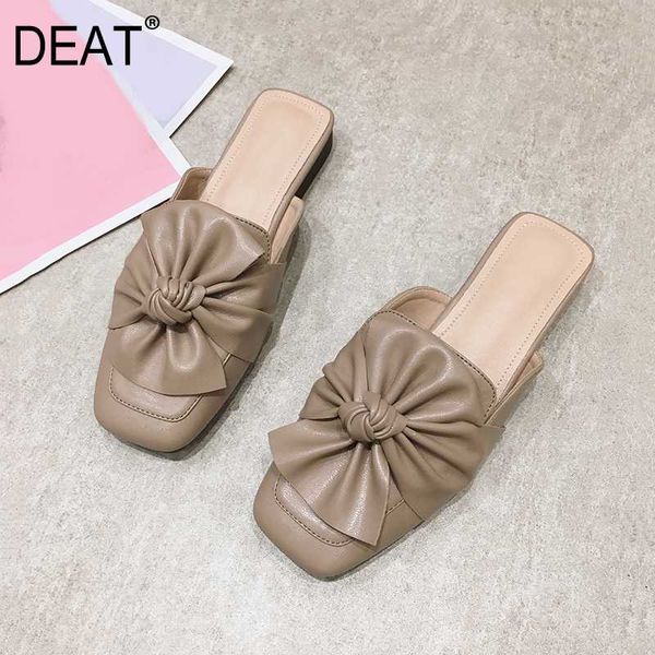 

deat] 2020 new spring summer square toe shallow bowknot pleated simple sweet flat slippers women shoes fashion tide 10h393, Black