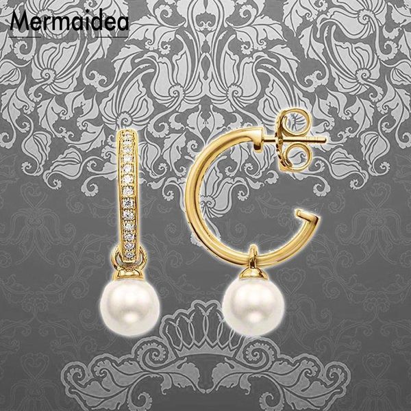 

creole pearl hinged hoop earrings trendy gold color fashion jewelry water drop 925 sterling silver gift for women 2020 new, Golden