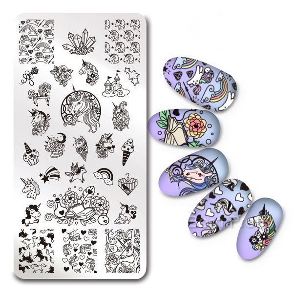 

1pc rectangle nail stamping plate flower paisley skull rose template nail art image plate stencil for stamp polish diy manicure, White