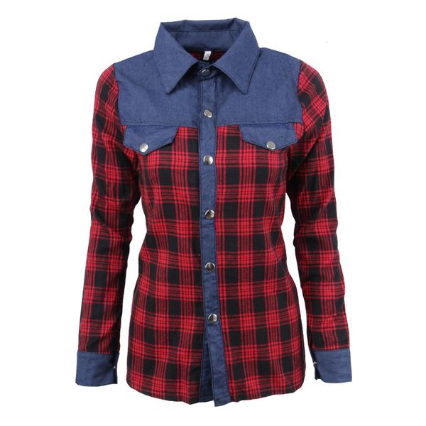 

denim female summer new ladies tunic feminine blouses fashion women plaid shirts clothing basque clothing china, White