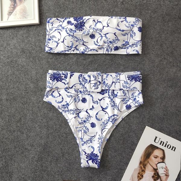 

bikini high waist bandeau swimsuit women 2019 bikinis set female solid padded swimwear bathing swim suit biquini mujer