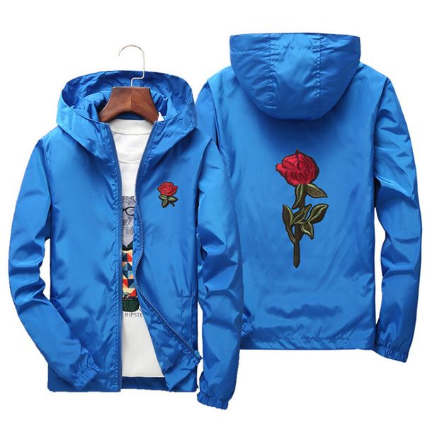 

fashion windbreaker mens man zipper polyester floral slim casual jacket jackets hooded long sleeve 8colors size s-7xl slim embroidery, Black;brown