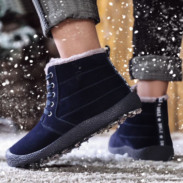 

shoes men winter waterproof rubber non slip winter shoes men big size mid-flock solid 2019 short plush, Black
