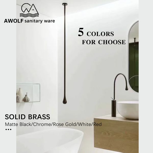 

wall mounted bathroom hang bathtub faucet mixer tap ceiling basin faucet solid brass spout matte black chrome gold white ml8047