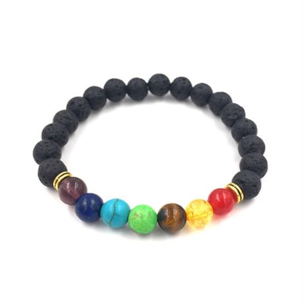 

fashion 7 chakra bracelet yoga bracelet healing balance supernatural lava reiki stones beads women jewelry, Golden;silver