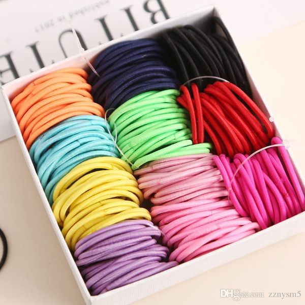 

100pcs/lot 3cm cute girl ponytail hair holder hair accessories thin elastic rubber band for kids colorful hair ties, Brown