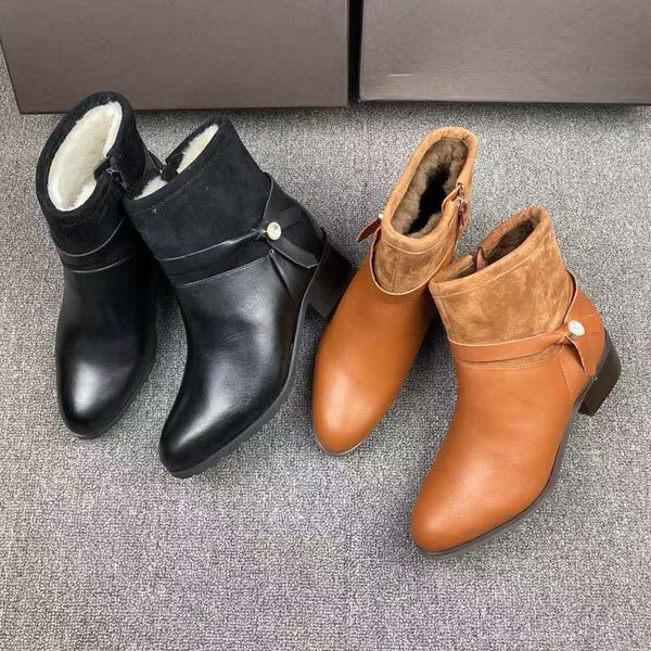 

british style warm sheepskin one thick and nichewinter boots women boots genuine leather women, Black
