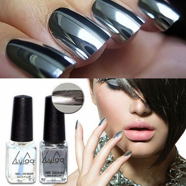 

2pcs nail gel polish silver color mirror chrome effect varnish + base coat
