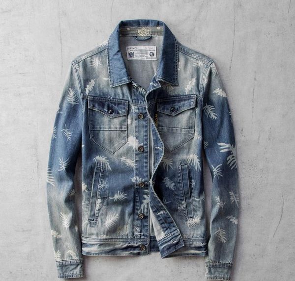 

bonjean men's denim jacket fashion print biker jacket blue ripped vintage casual slim fit jeans coat drop shipping, Black;brown