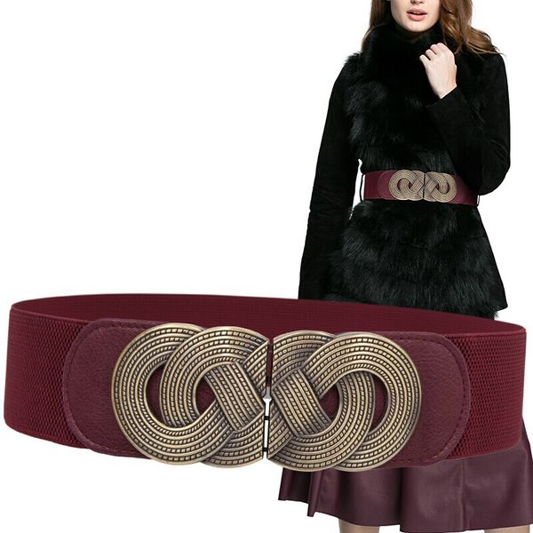 

h3304 waist belt women's wide korean elastic waist seal female metal buckle fashion leisure vintage 6cm waistband, Black;brown