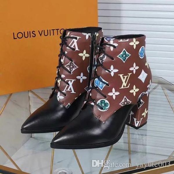 

iduzi lbrand luxury boots fashion flamingos love arrow medal 100% real leather coarse desert boot winter leather luxury woman shoes 35-39, Black