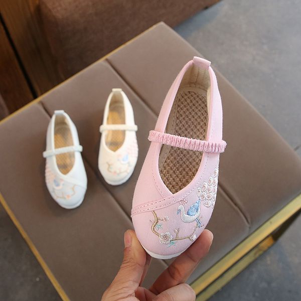 

дети детские девушки вышитые туфли модные кроссовки мягкие сухожилия нижняя обувь дети китайский этнический стиль дышащая ткань, Black;red