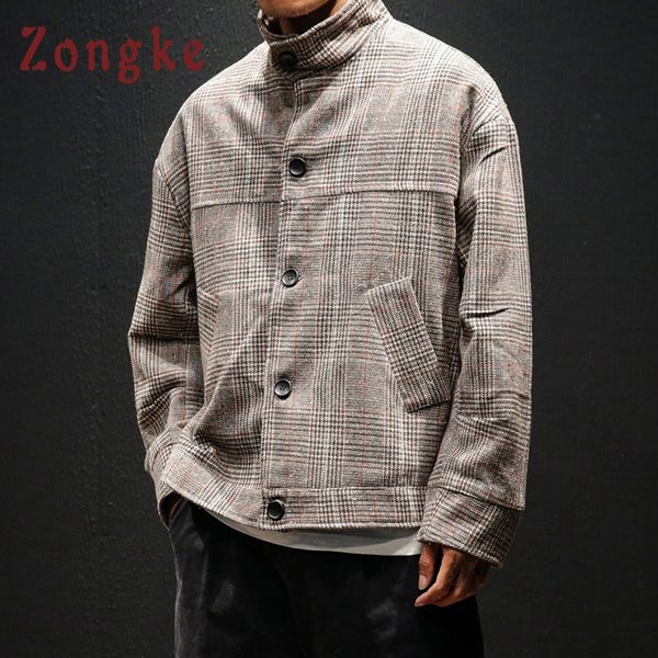 

zongke woolen plaid men jacket coat man hip hop streetwear men jacket coat plaid bomber clothes 2019 sping 5xl, Black;brown