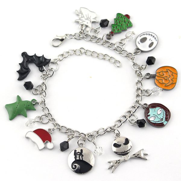 

the nightmare before christmas bracelet halloween jack skellington sally snowflake skull pumpkin bangle bracelets horror jewelry, Black