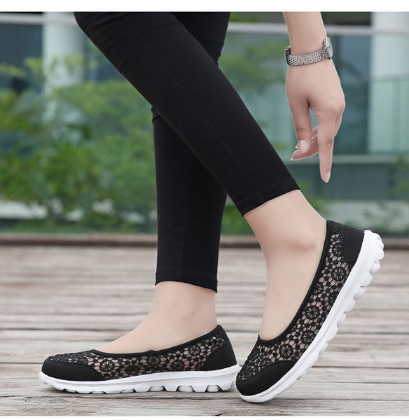 

2019 new breathable openwork mesh shoes women summer air mesh casual flats mary janes soft women loafers shoes size 39 40 41, Black