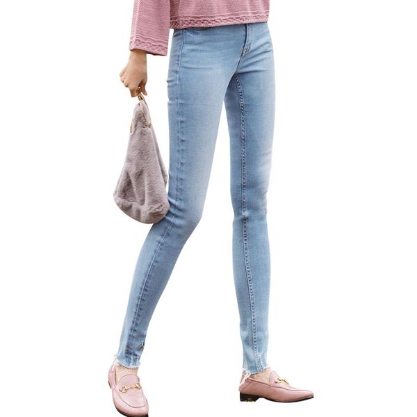 

inman 2019 spring autumn light color embroidery casual high waist skinny jeans women full length pencil jeans, Blue