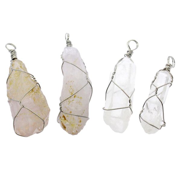 

fashion creative natural gem jewelry irregular white crystal twisted wire pendant, Silver