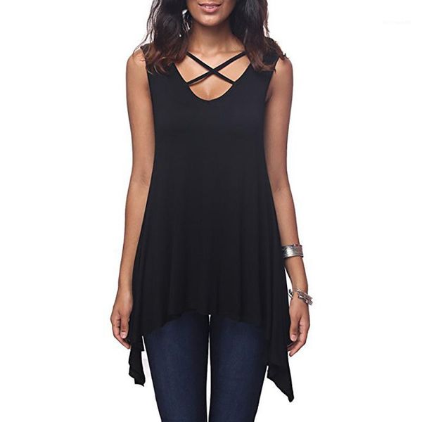 

cross v-neck sleeveless loose irregular vest t-shirt clothes shirts female clothing new spring summer womens front chest, White