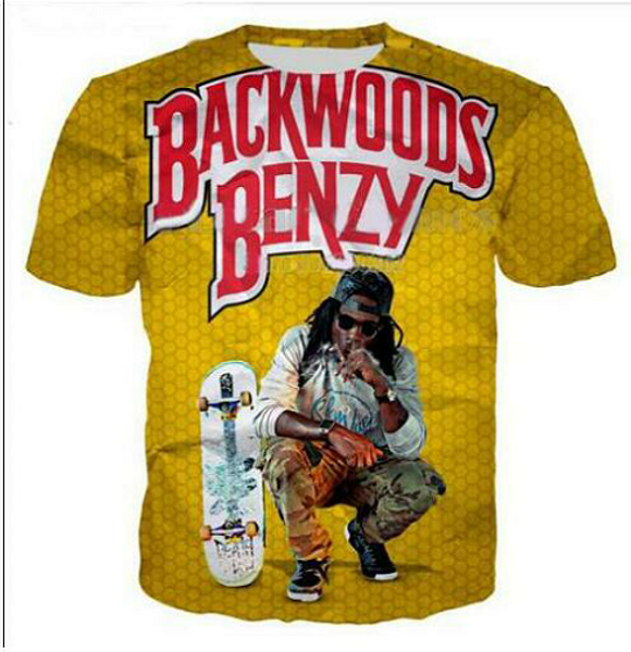 

casual mens womans backwoods 3d hd print t-shirt summer short-sleeved o-neck t-shirt fashion style shirt brand tees wr062, White;black