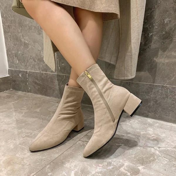 

2019 autumn boots thick with pointed suede fashion simple atmosphere elegant warm breathable basic women's shoes ankle winter, Black