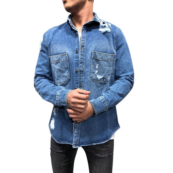 

vogue fashion men wash denim jeans shirt nice autumn long sleeves shirt casual slim fit denim eu size, White;black
