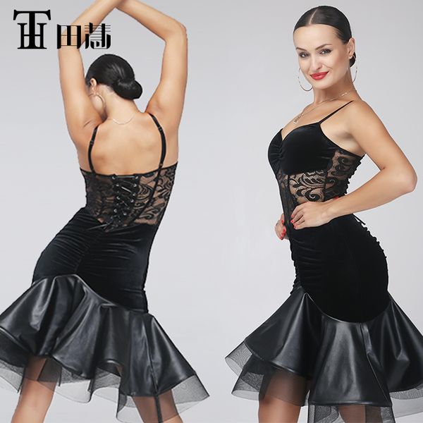 

2017 латиноамериканский танцевальный костюм для взрослых практика платье производительность, Black;red