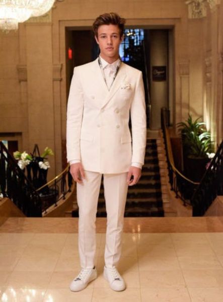 

handsome ivory double breasted suit fashion tuxedos terno 3 pieces slim fit (jacket+pants+tie+handkerchiefs) custome homme, White;black