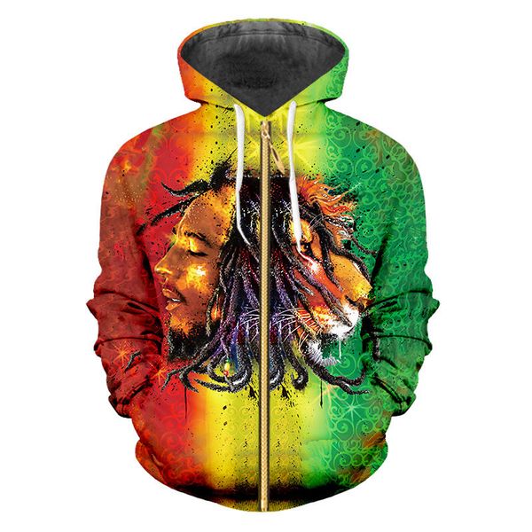 

wholesale- fashion womens/mens reggae bob marley lion funny 3d print zipper jumper sweatshirt hoodies xs017, Black;brown