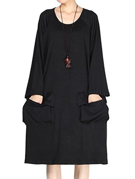 

mordenmiss women's big pocket dress, Black;gray