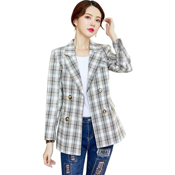 

plaid women blazers female 2019 spring and autumn long sleeve slim fit coat blazers for formal office clothes hhj801933, White;black