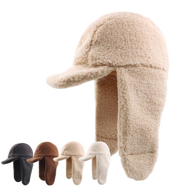 

winter keep warm lamb leifeng hat solid color ma'am korean volume edge outdoors earmuffs hat cold-proof short eaves flight, Blue;gray