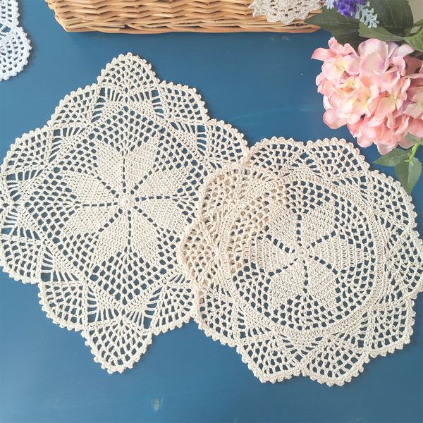 

yazi 4pcs/lot vintage hand crochet placemat cotton lace table place mats cover pad doilies 12inch