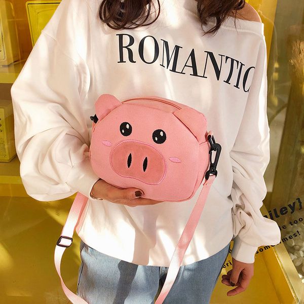 

new girls shoulder bag female canvas pack student cartoon pig crossbody bags fashion large capacity shoulder messenger bag
