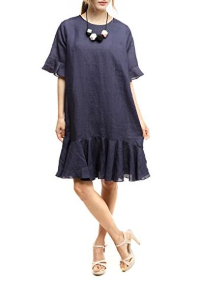 

kate lux loose fit linen dress with trendy frill sleeves and bell hem, Black;gray
