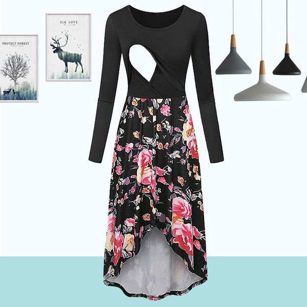 

Maternity Dresses Spring Nursing Dress Breastfeeding Floral Elegant Cotton Long Sleeve Floral Print Maternity Casual Dress Y104