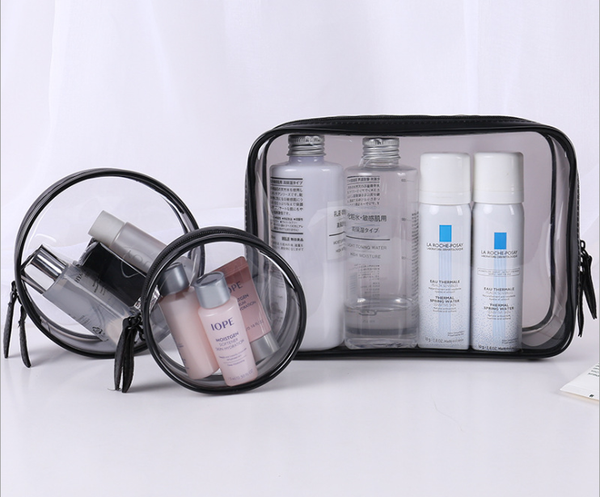 

3pcs set cosmetic bag, pack toiletries and make up pvc bags. one rectangular and two round bag