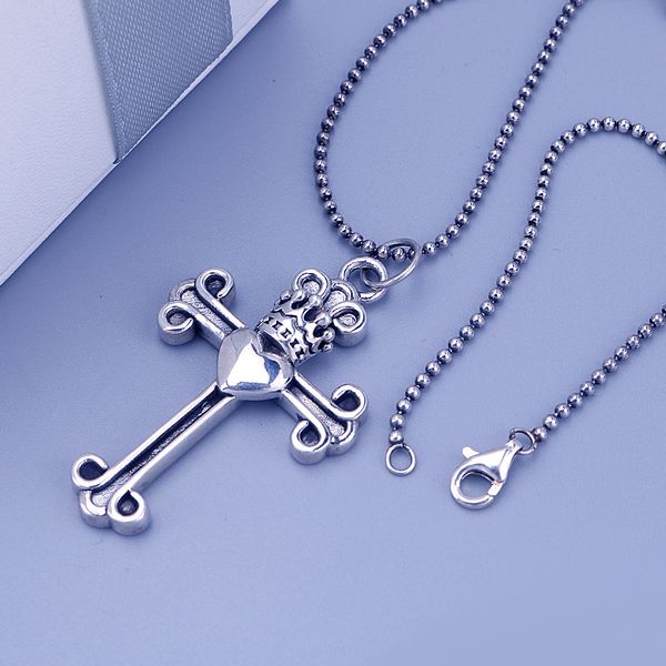 

women's thai silver crown love cross necklace trendy sweater chain, White;black