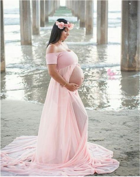 

pregnant women's dress mopping the floor before splicing with pure-color plaster chest chiffon pregnancy shirt, White
