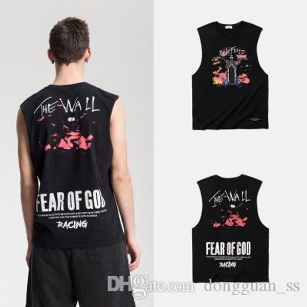 

2020ss ins vest streetwear hip hop mens tank print casual sleeveless shirts cotton vest oversize new, White;black