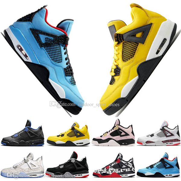 

new bred 4 4s what the cactus jack laser wings mens basketball shoes denim blue pale citron men sports designer sneakers 5.5-13
