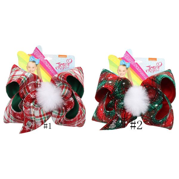 

christmas plaid hairpin 7 inch jojo bowknot barrette with pompoms kids children boutique large bow hair clips girls hair pin gga2926, Slivery;white