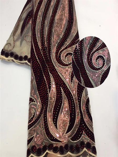 

nigeria latest design velvet lace fabric 5 yards/pcs wine african lace sequins for party dress fzx318, Pink;blue