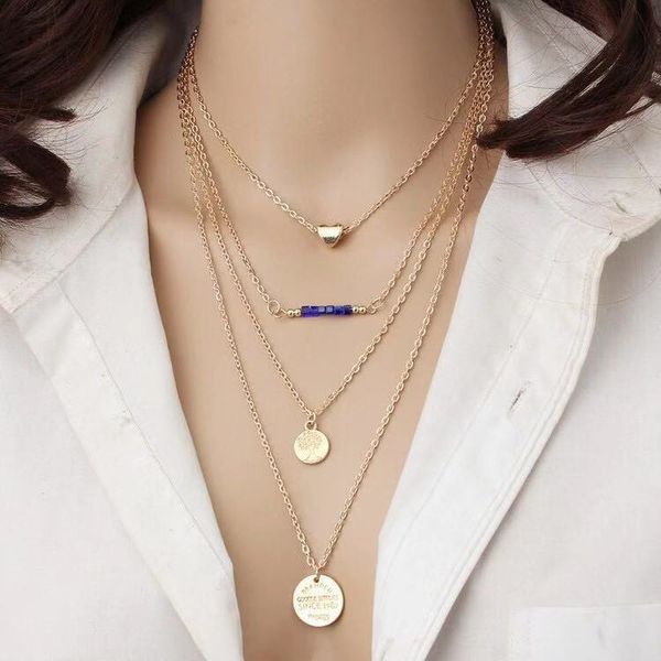

fashion big temperament clavicle chain high-end love gold coin necklace, iron take small tree multi-layer golden necklace, Silver