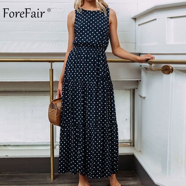 

forefair polka dots bohemian dress summer maxi a line high waisted elegant shoulder beach casual long dress women, Black;gray