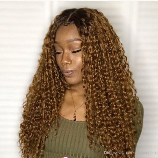 

curly ombre #2/brown 13x6 lace front human hair wig with baby hair peruvian full lace wig natural hairline blonde 360 frontal, Black