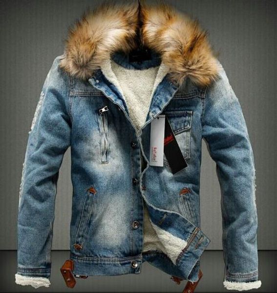 

winter new men's clothing warm cotton clothes outerwear parkas jacket slim slimming cowboy fur collar coat, Black