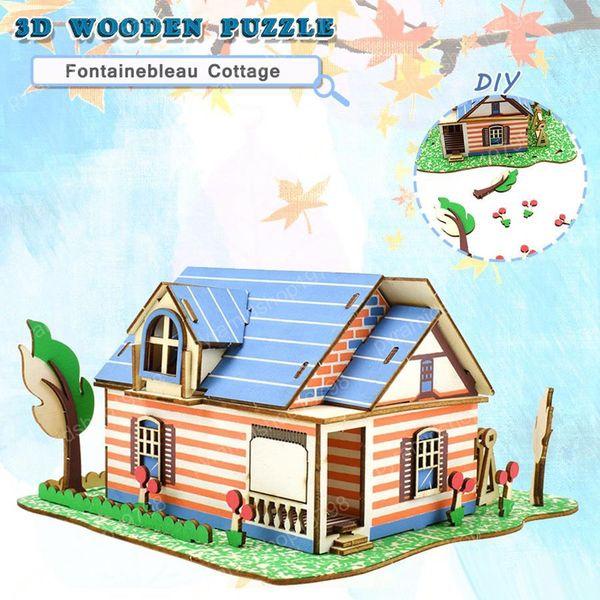 2019 Wooden 3d House Puzzles Toys For Children Diy Handcraft