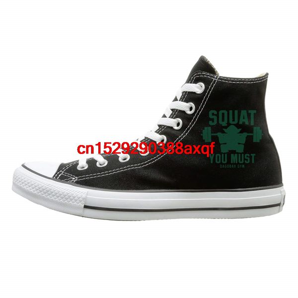 

canvas shoes squat you must casual high lace ups sport sneakers for men women, Black