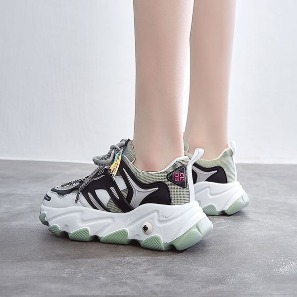 

woman's casual shoes thick bottom fashion sneakers breathable trend sport shoes non-slip air mesh sheos flats, Black